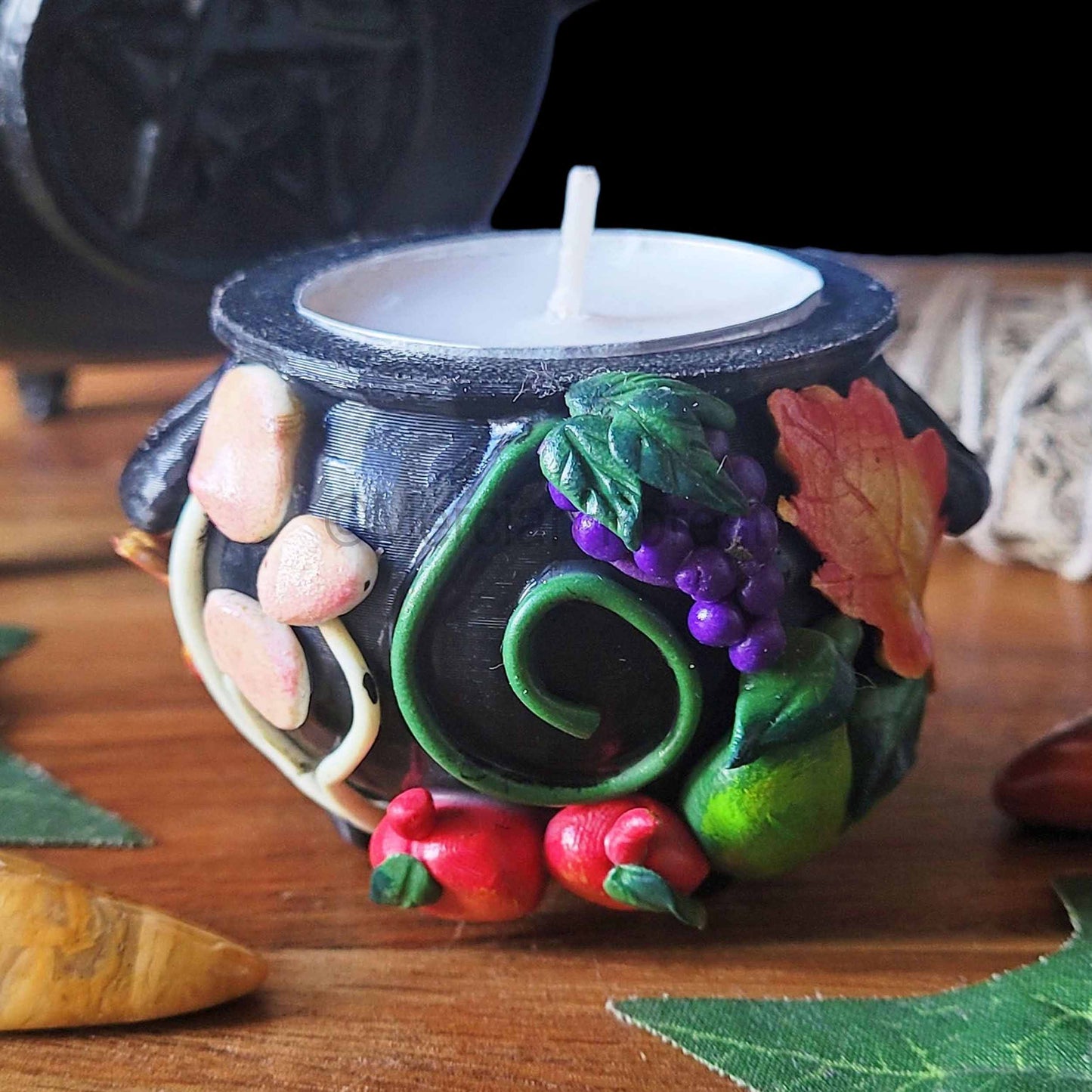 Cauldron Candle Holder, Autumn Pagan Decoration, Autumn Equinox Decoration, Mabon Altar.