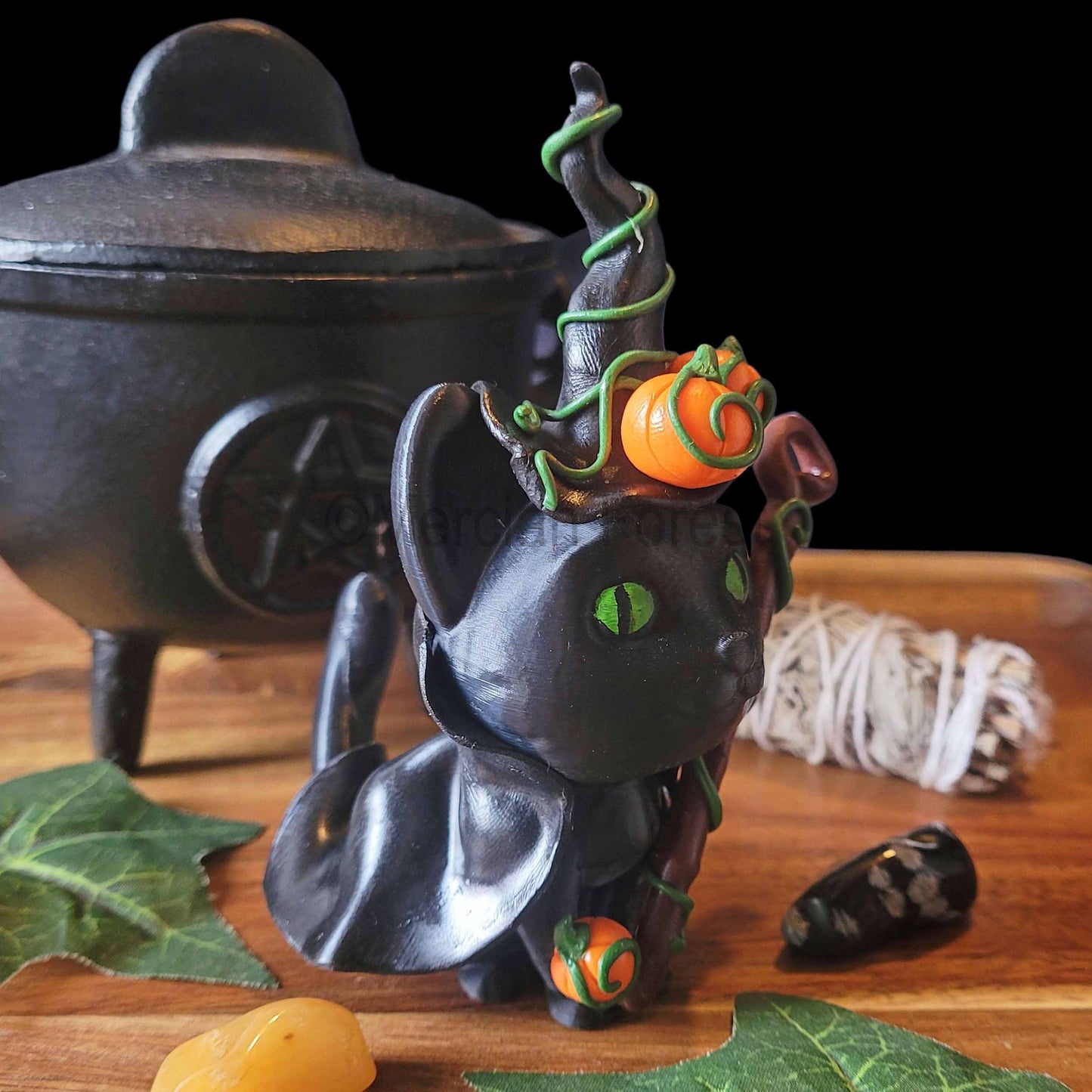 Meowloween Magickal Cat Witch Wizard Decoration for Halloween Samhain Decoration (Copy)