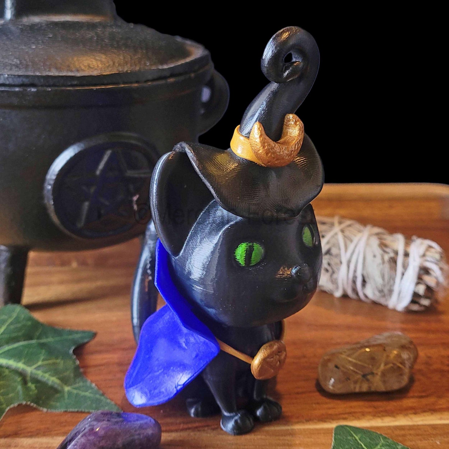 Meowlin Magickal Cat Witch Wizard Decoration for Halloween Samhain Decoration