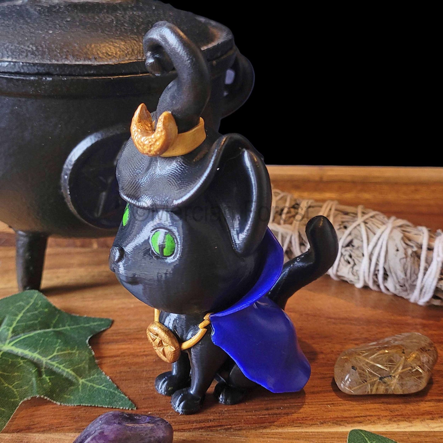 Meowlin Magickal Cat Witch Wizard Decoration for Halloween Samhain Decoration
