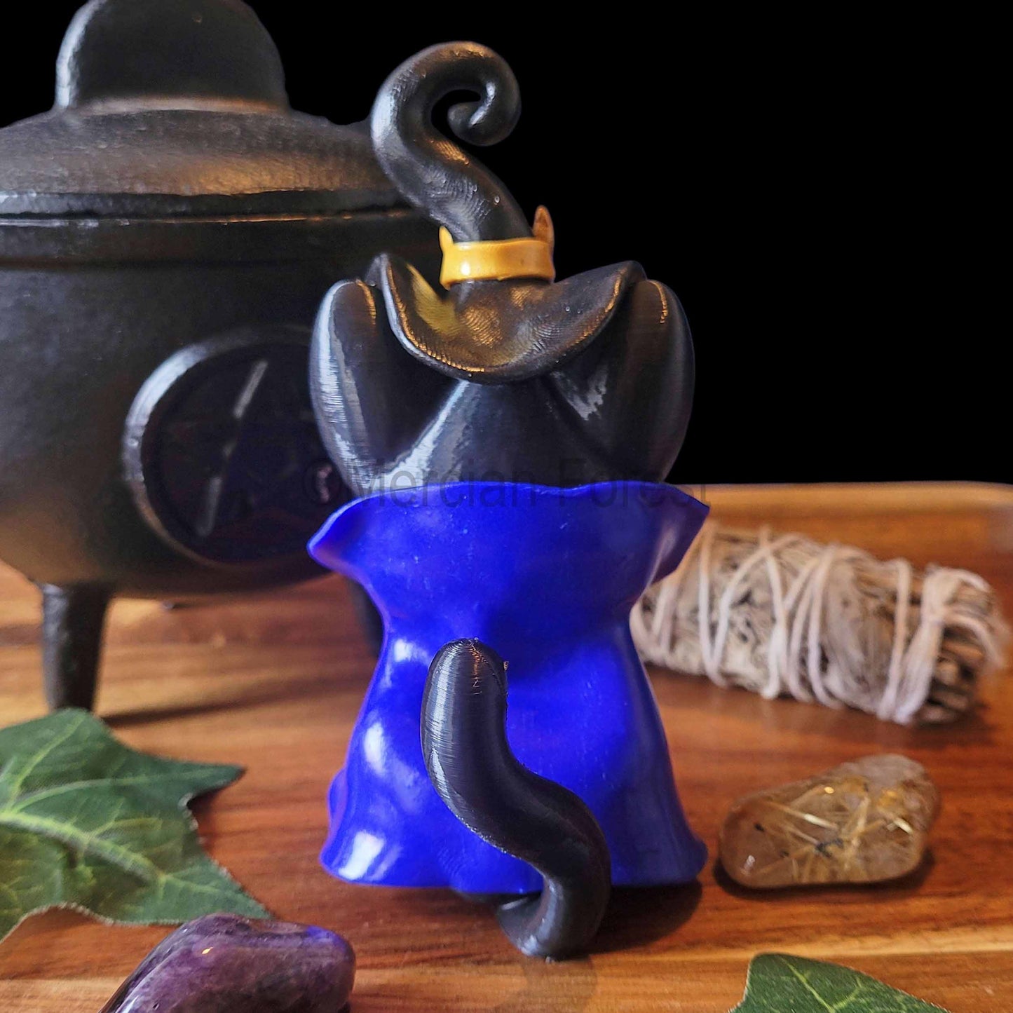 Meowlin Magickal Cat Witch Wizard Decoration for Halloween Samhain Decoration