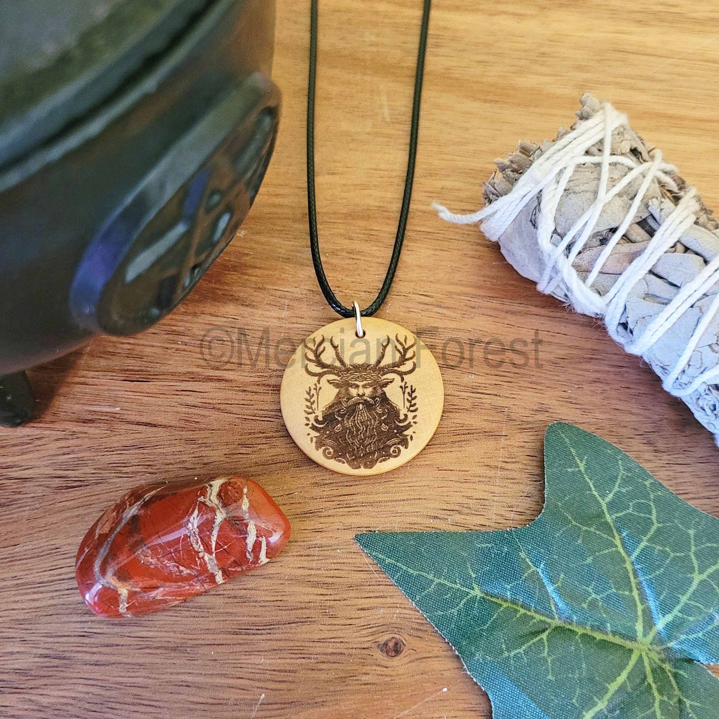 Cernunnos Pendant Necklace on Black Cord, Horned God Necklace, Pagan Jewellery for Wiccan, Witch or Druid