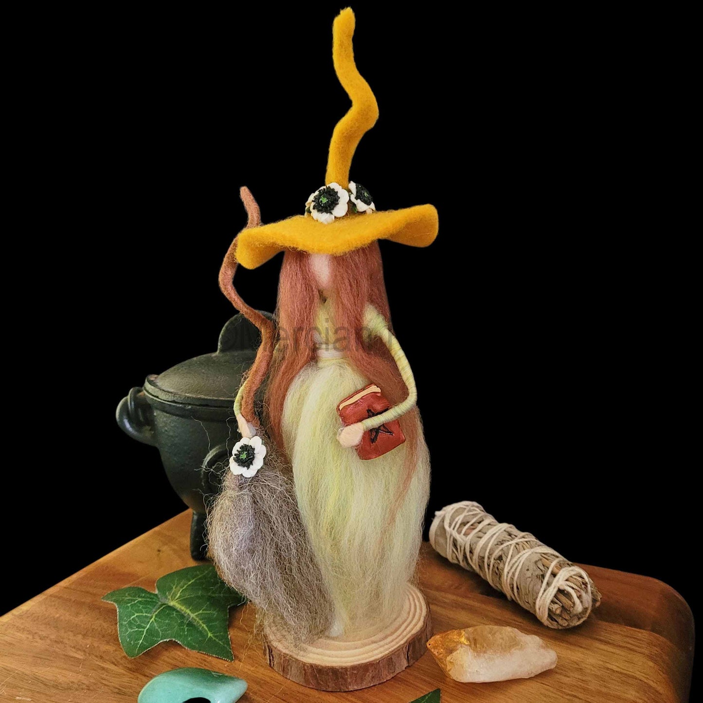 Celadon Needle Felted Witch Decoration Ready Made