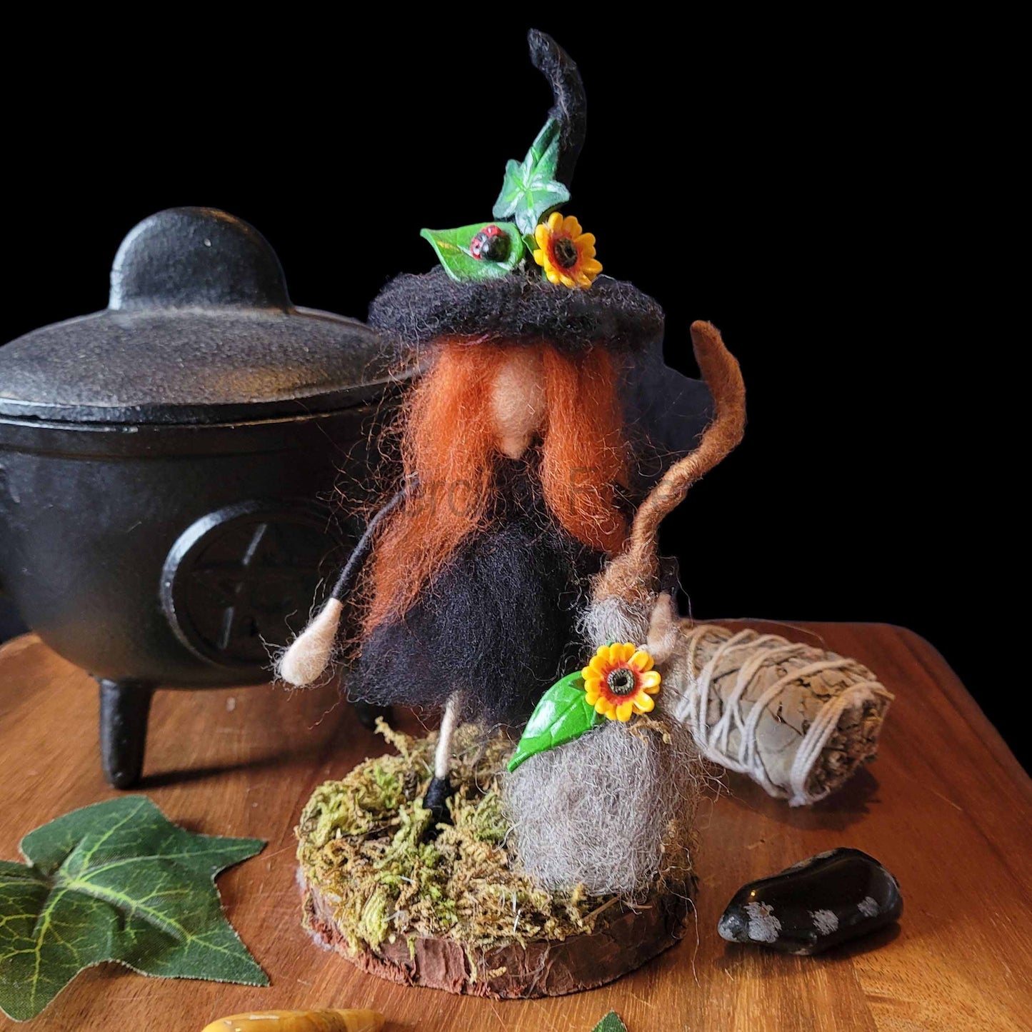 Little Sister Small Needle Felted Witch Decoration