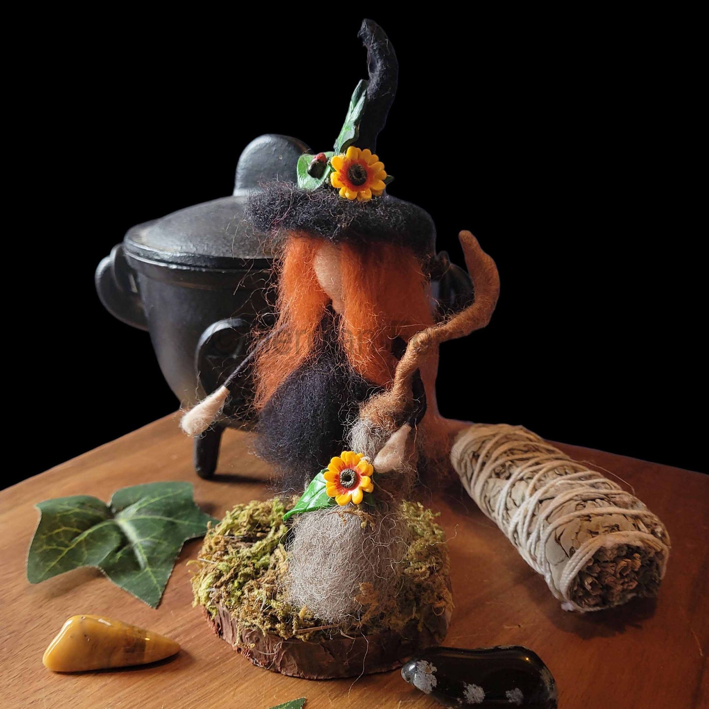 Little Sister Small Needle Felted Witch Decoration