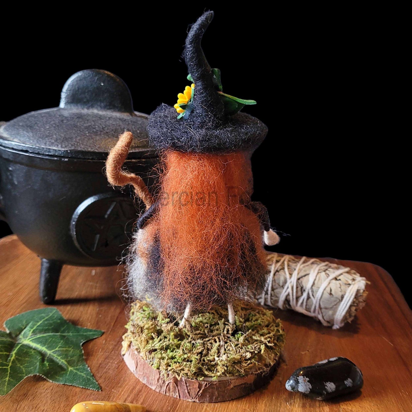 Little Sister Small Needle Felted Witch Decoration
