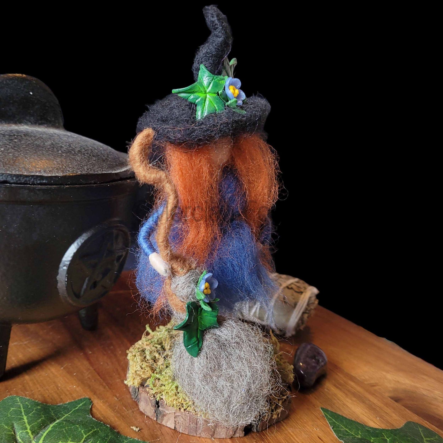 Little Sister Small Needle Felted Witch Decoration