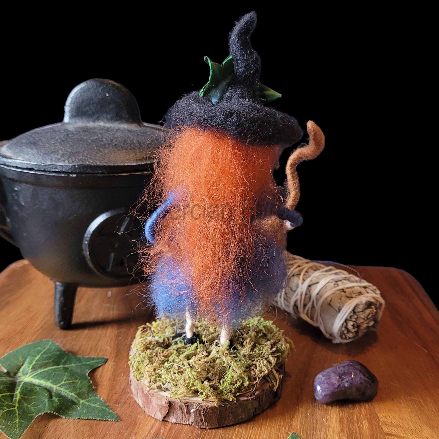 Little Sister Small Needle Felted Witch Decoration
