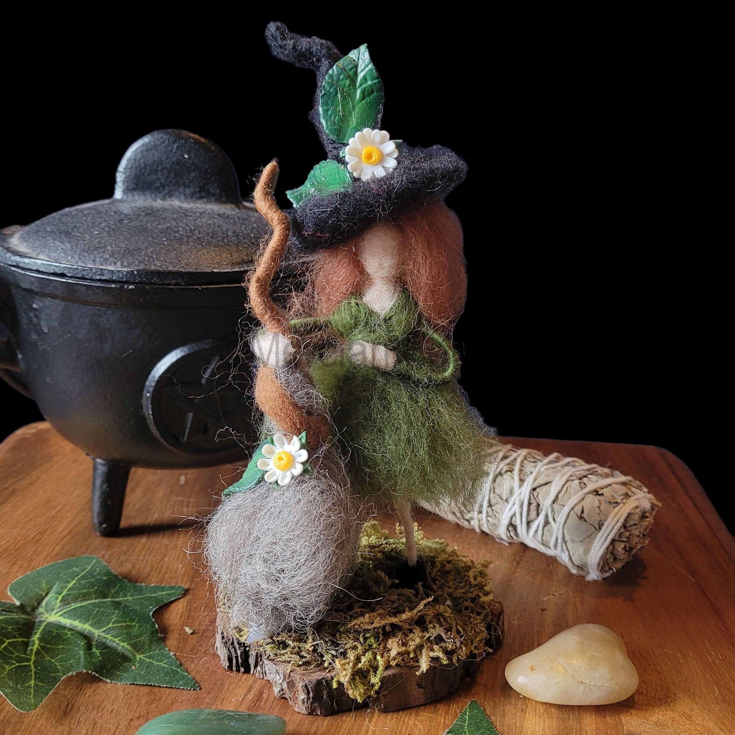 Little Sister Small Needle Felted Witch Decoration