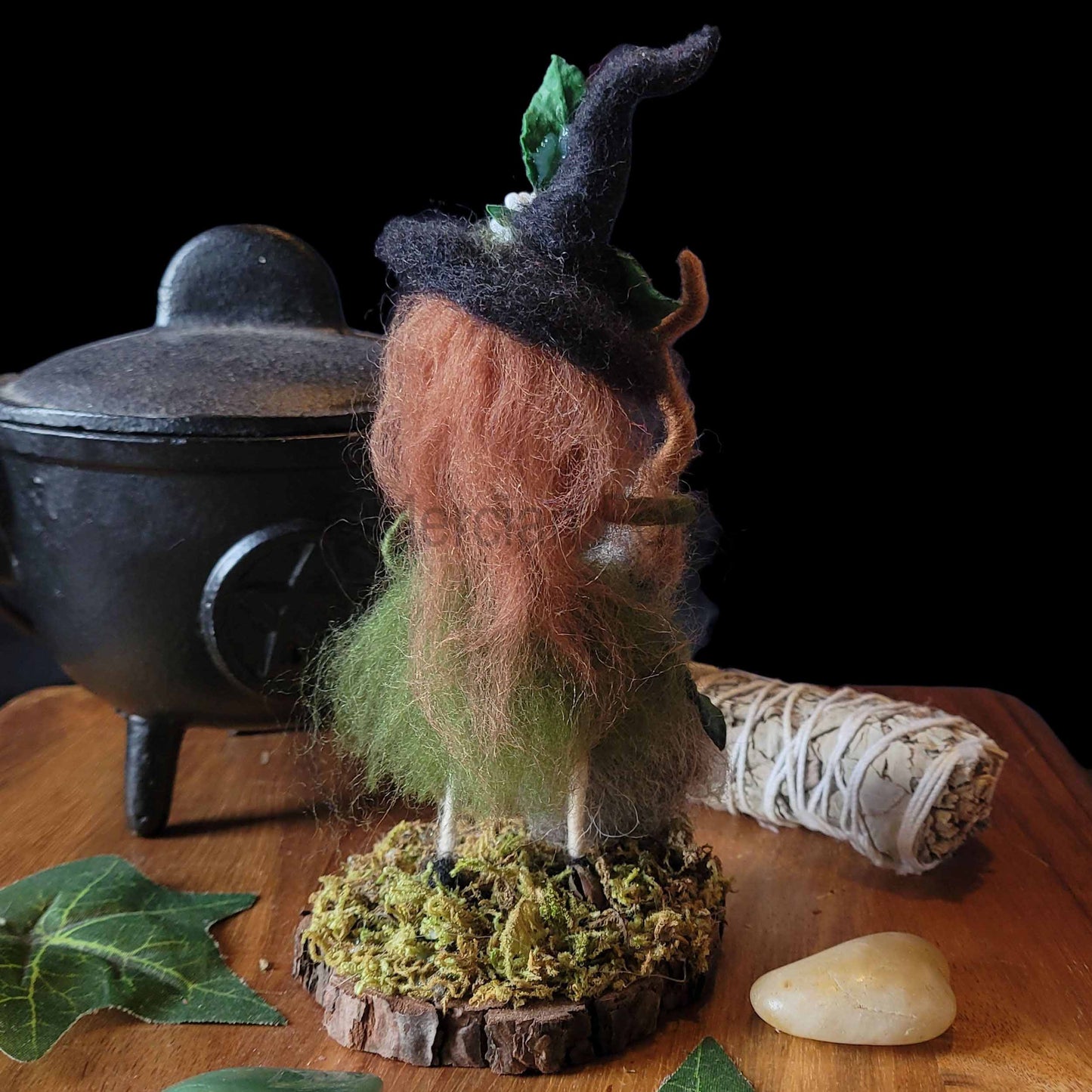 Little Sister Small Needle Felted Witch Decoration