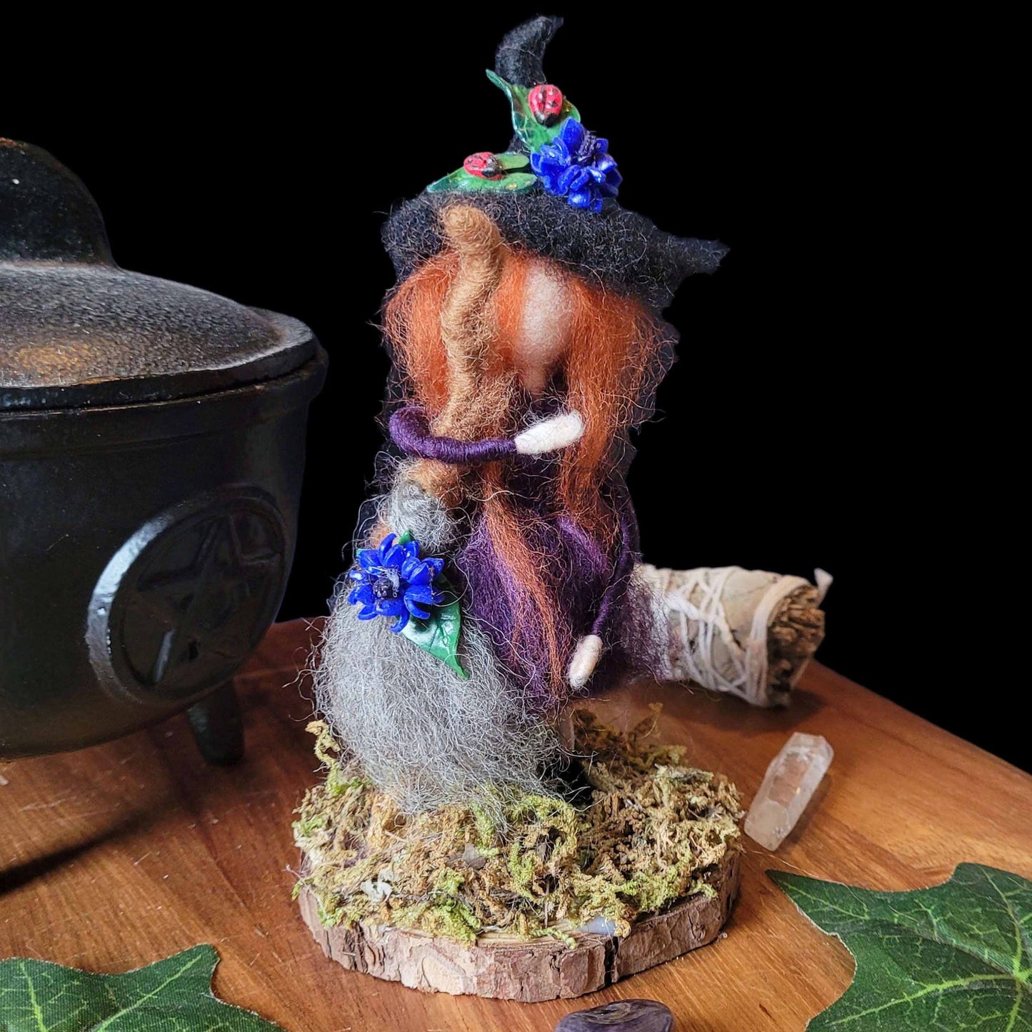 Little Sister Small Needle Felted Witch Decoration Ready Made