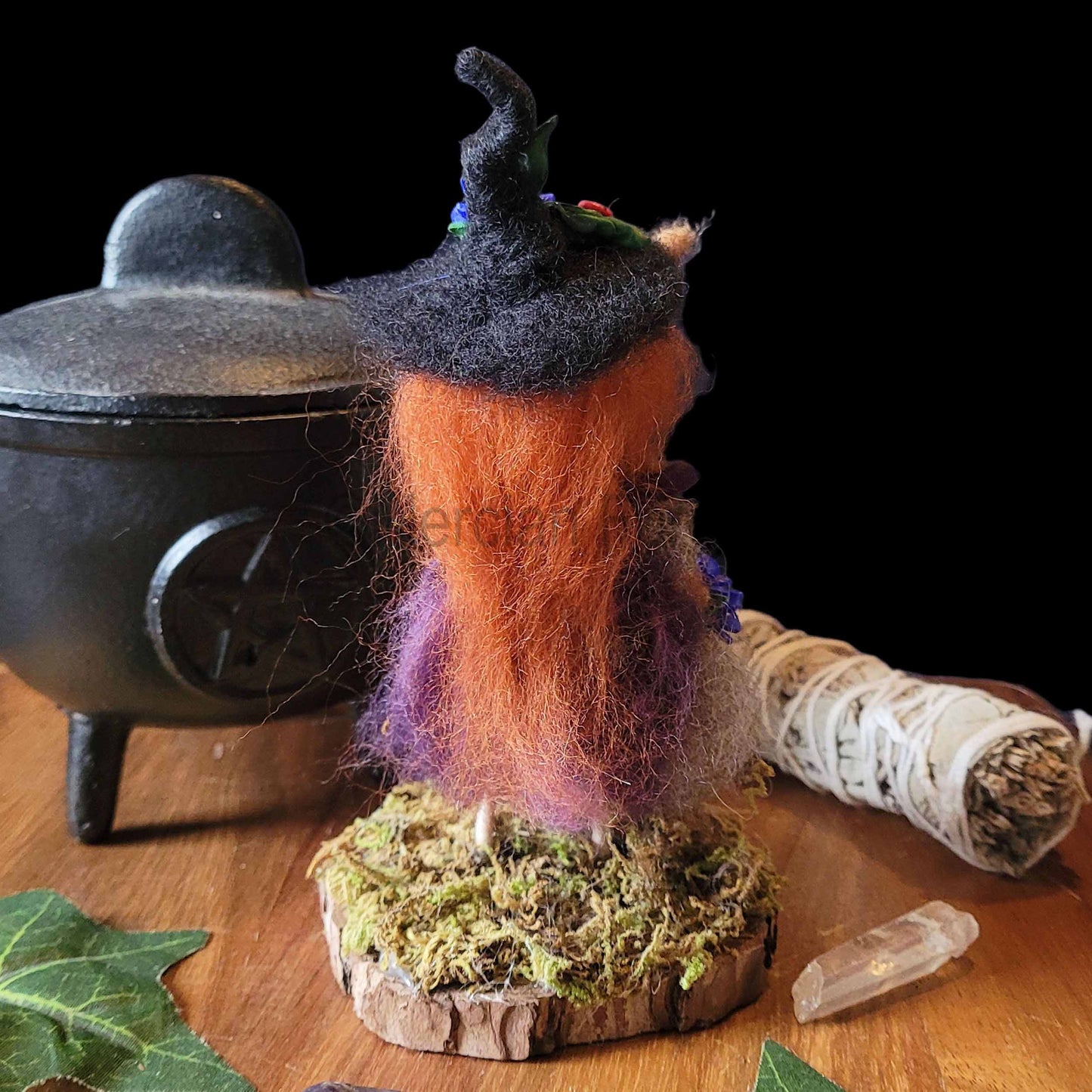 Little Sister Small Needle Felted Witch Decoration Ready Made