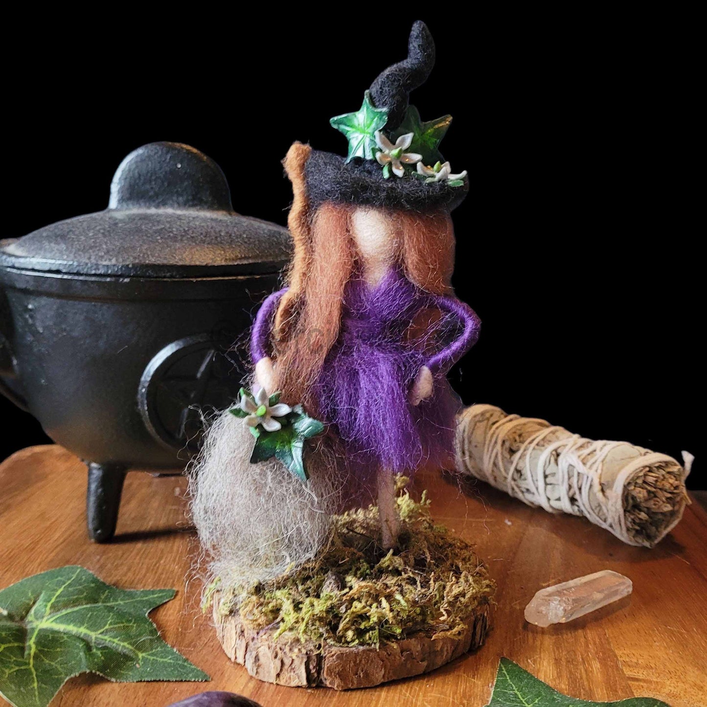 Little Sister Small Needle Felted Witch Decoration Ready Made