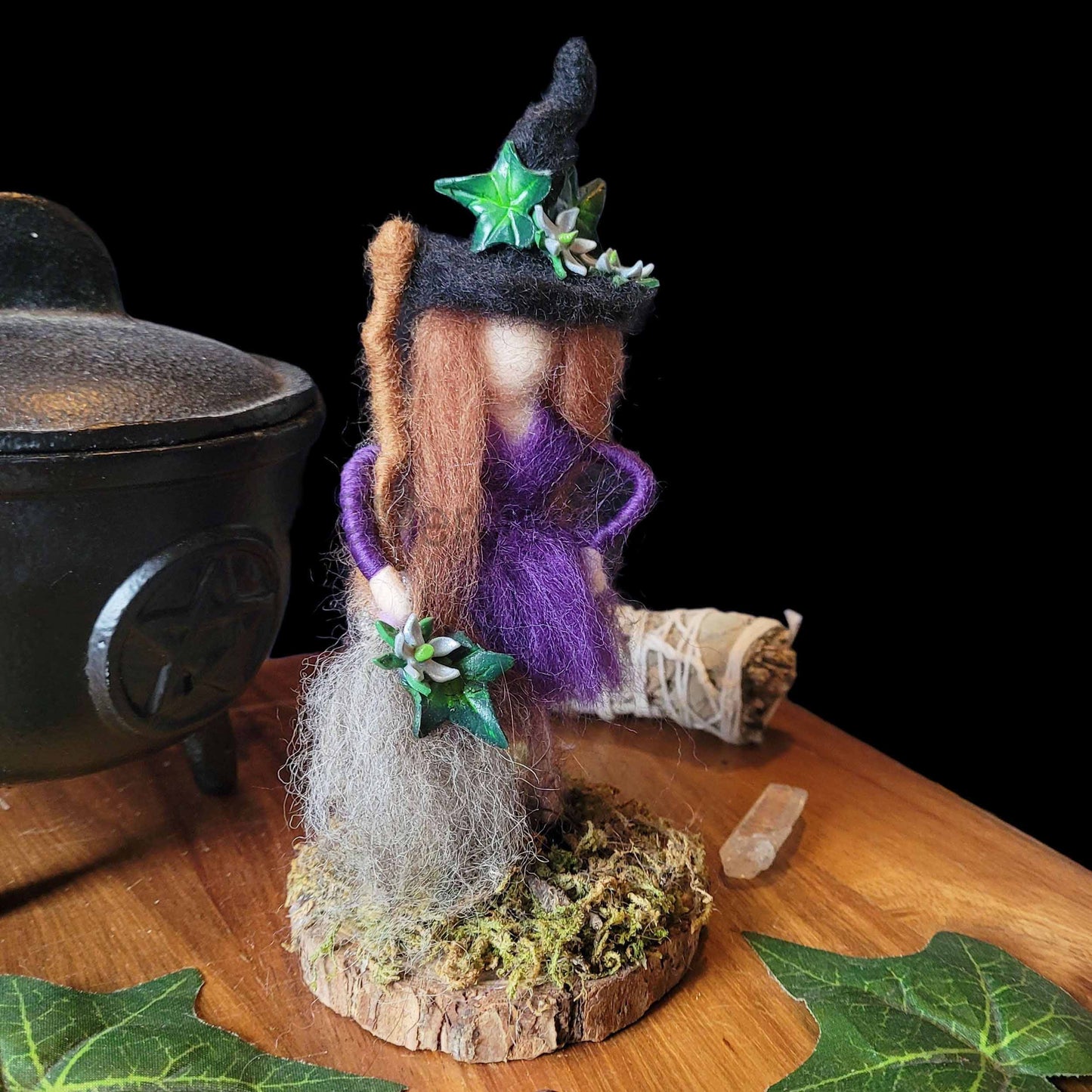 Little Sister Small Needle Felted Witch Decoration Ready Made