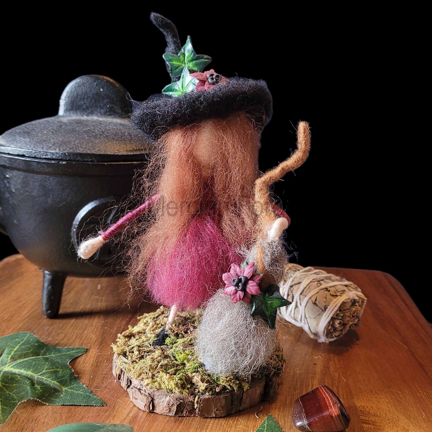 Little Sister Small Needle Felted Witch Decoration
