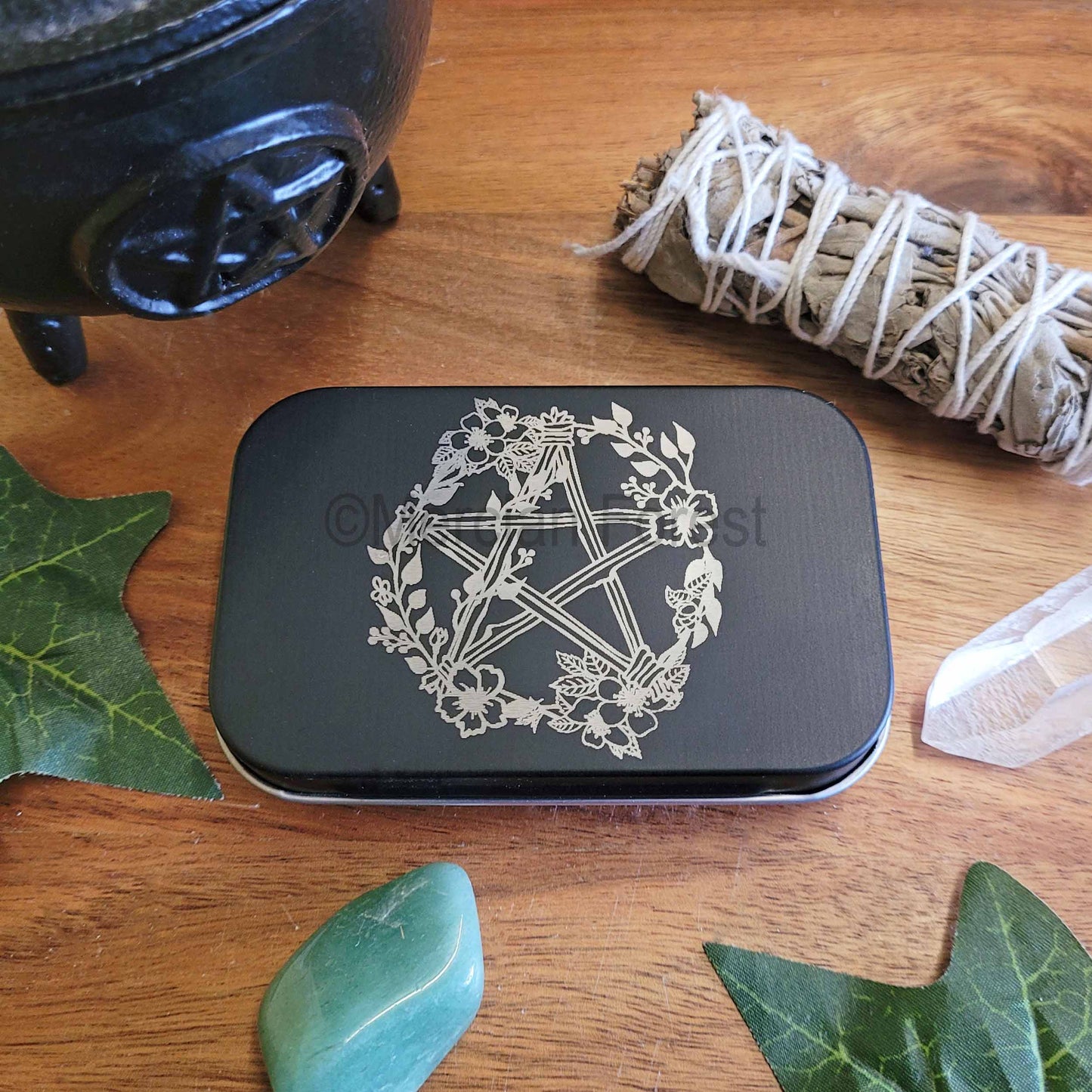 Floral Pentacle Altar Tin, Pentagram Altar Tin, Mini Travel Altar Tin, Offering Box, Witchcraft box