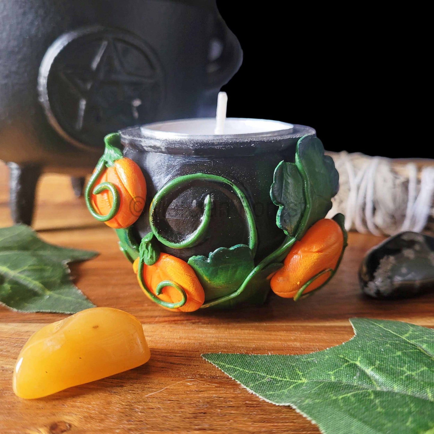 Cauldron Candle Holder, Samhain Tealight Holder, Pagan Decoration, Halloween Decoration