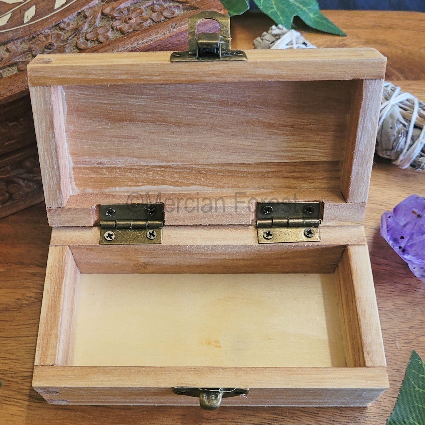 Triple Moon Pentacle Wooden Box 11.5 x 5.5 x 4.5 cm