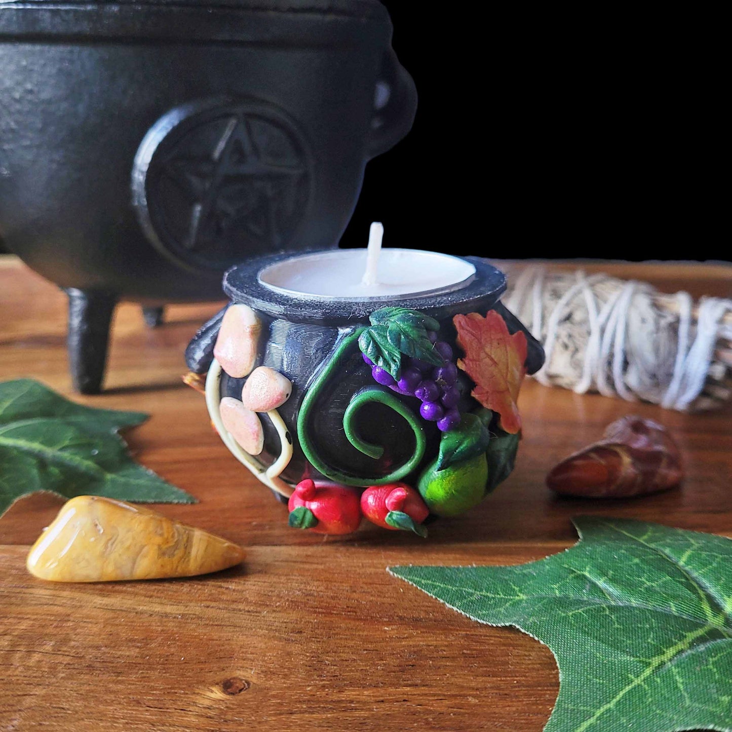 Cauldron Candle Holder, Autumn Pagan Decoration, Autumn Equinox Decoration, Mabon Altar.