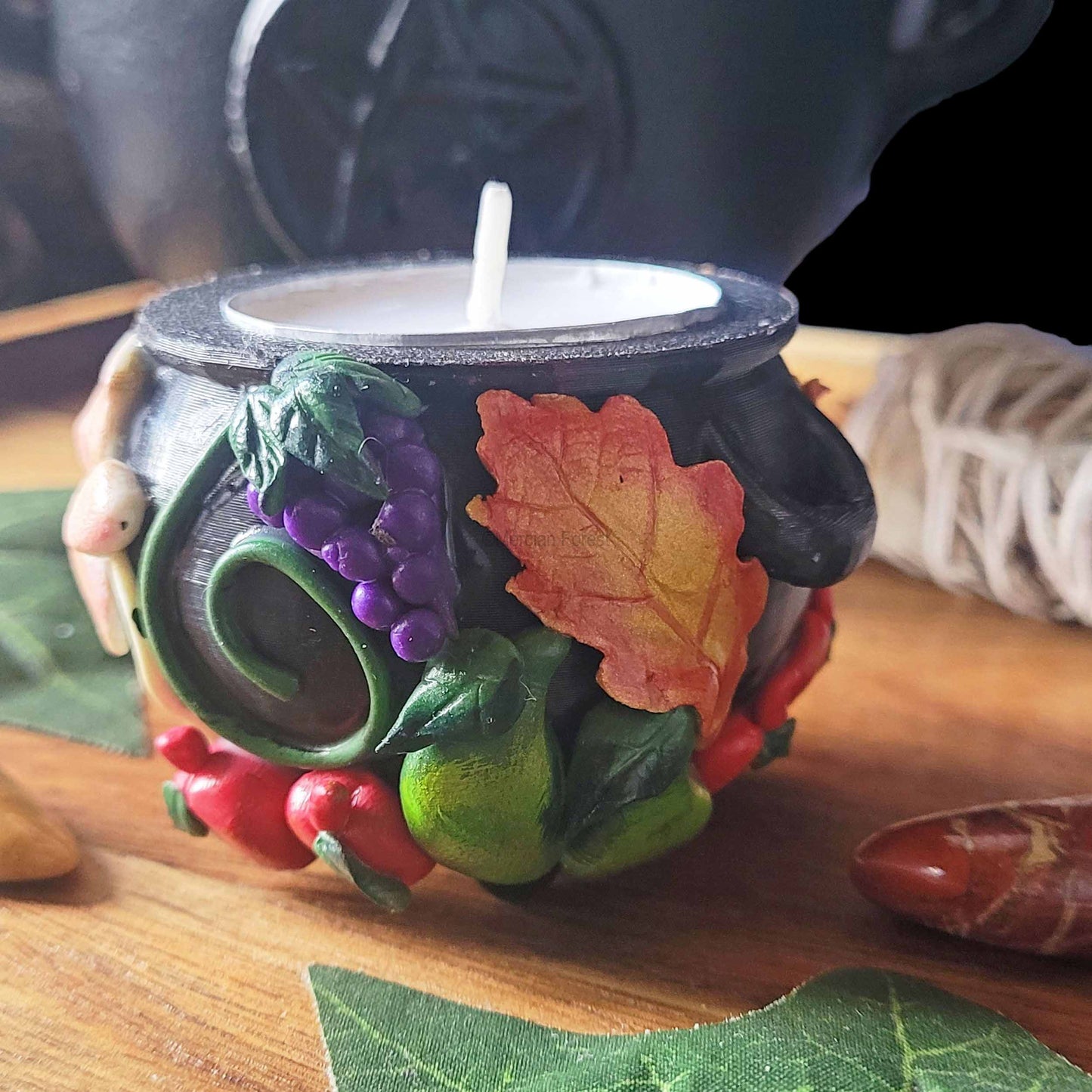Cauldron Candle Holder, Autumn Pagan Decoration, Autumn Equinox Decoration, Mabon Altar.