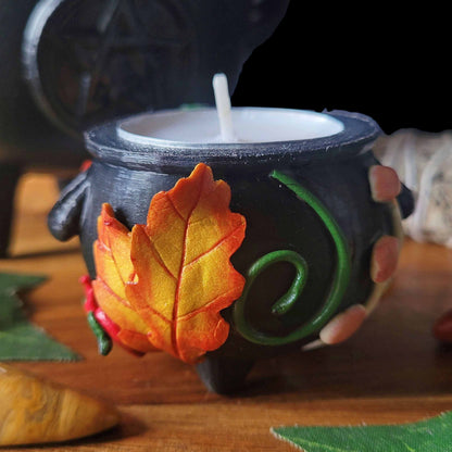 Cauldron Candle Holder, Autumn Pagan Decoration, Autumn Equinox Decoration, Mabon Altar.
