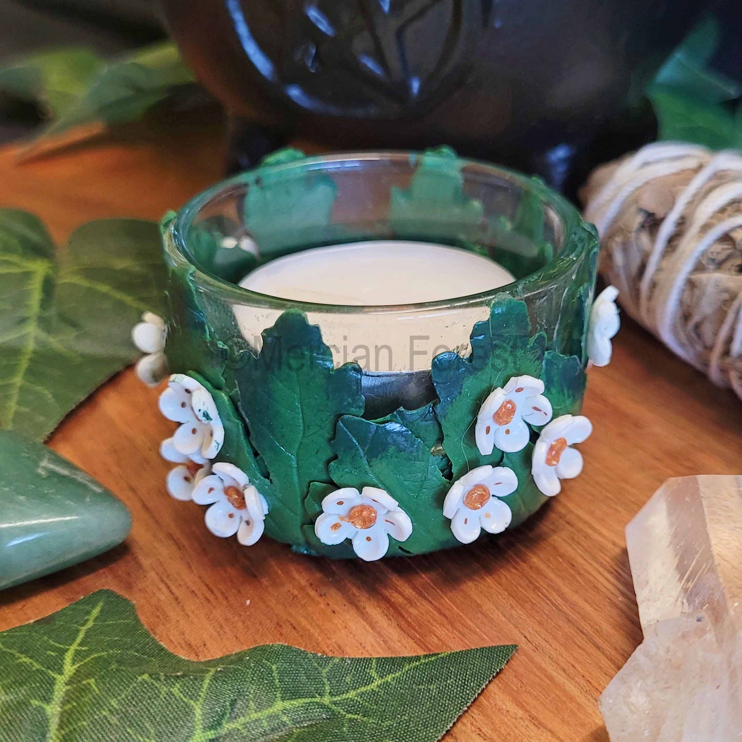 Beltane Altar Candle Hawthorn Tealight Holder