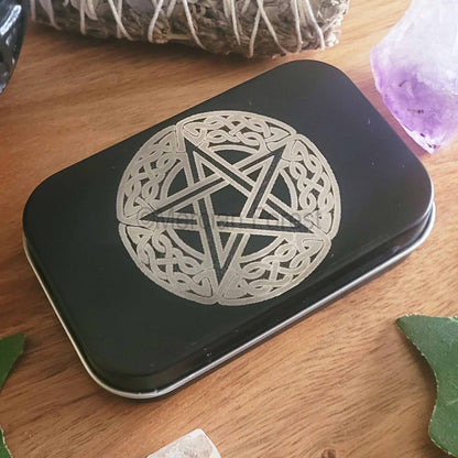 Pentacle Altar Tin, Pentagram Altar Tin, Mini Travel Altar Tin, Offering Box, Witchcraft box