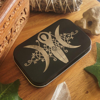 Triple Goddess Altar Tin, Mini Travel Altar Tin, Offering Box, Witchcraft box