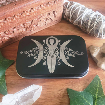 Triple Goddess Altar Tin, Mini Travel Altar Tin, Offering Box, Witchcraft box