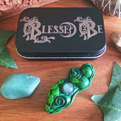 Blessed Be Tin with Green Gaia Goddess