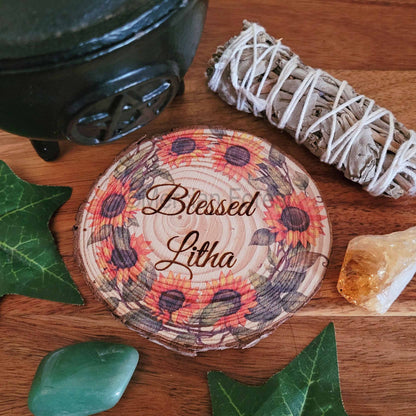 Blessed Litha altar tile with sunflowers