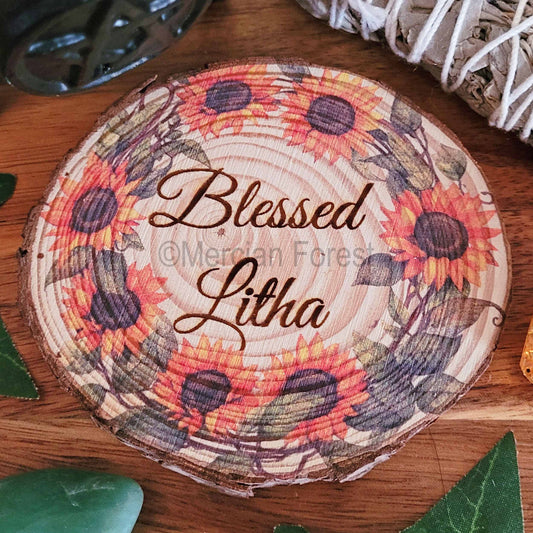 Blessed Litha altar tile with sunflowers