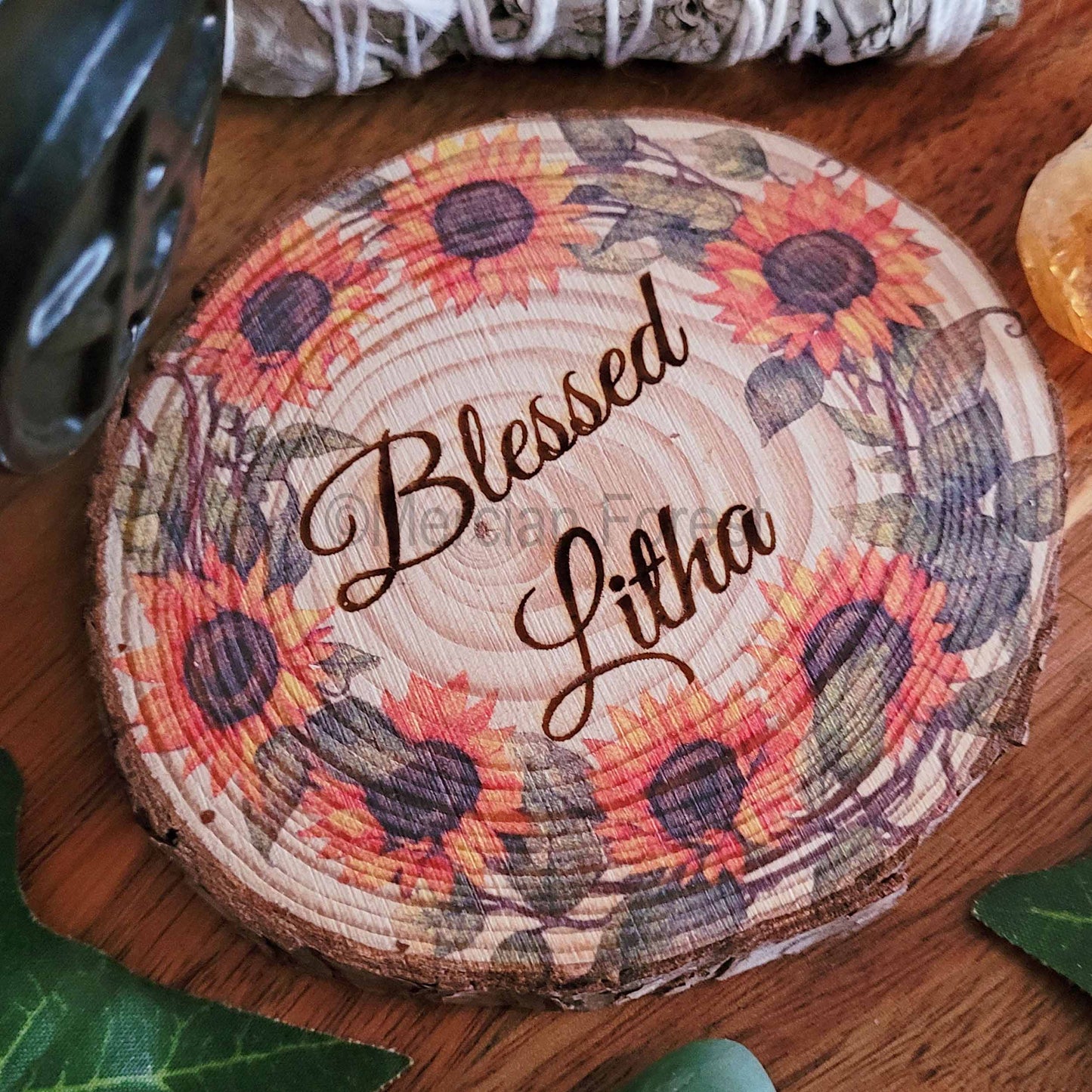 Blessed Litha altar tile with sunflowers