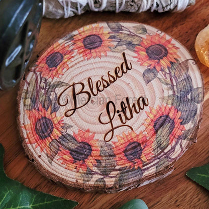 Blessed Litha altar tile with sunflowers