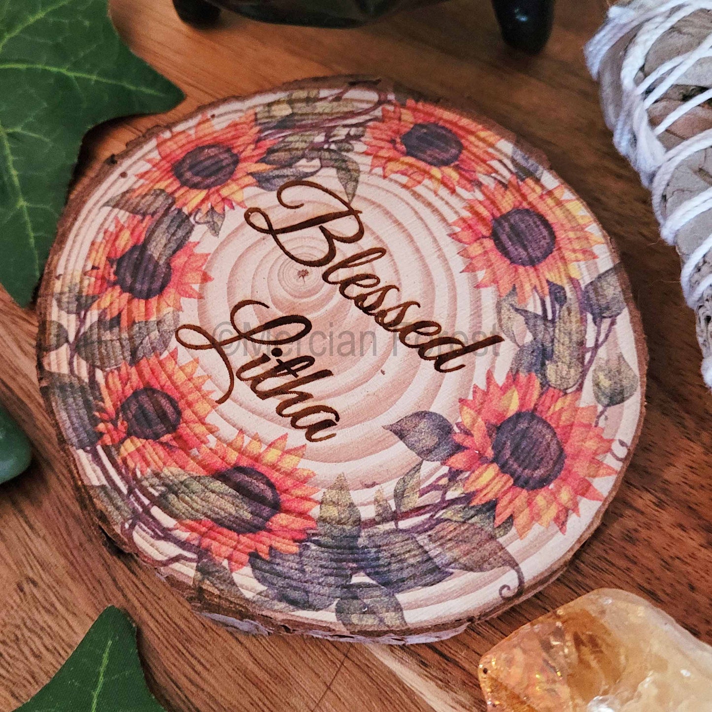 Blessed Litha altar tile with sunflowers