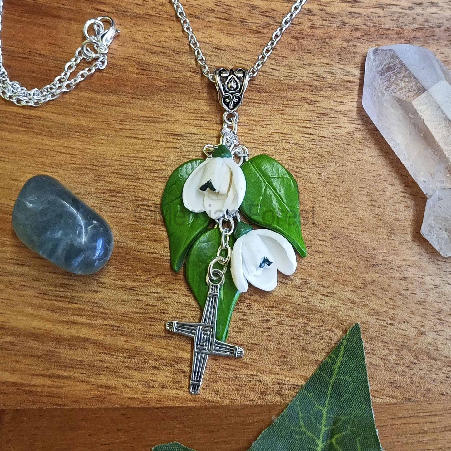 Imbolc Brigids Cross Snowdrop Pendant Necklace