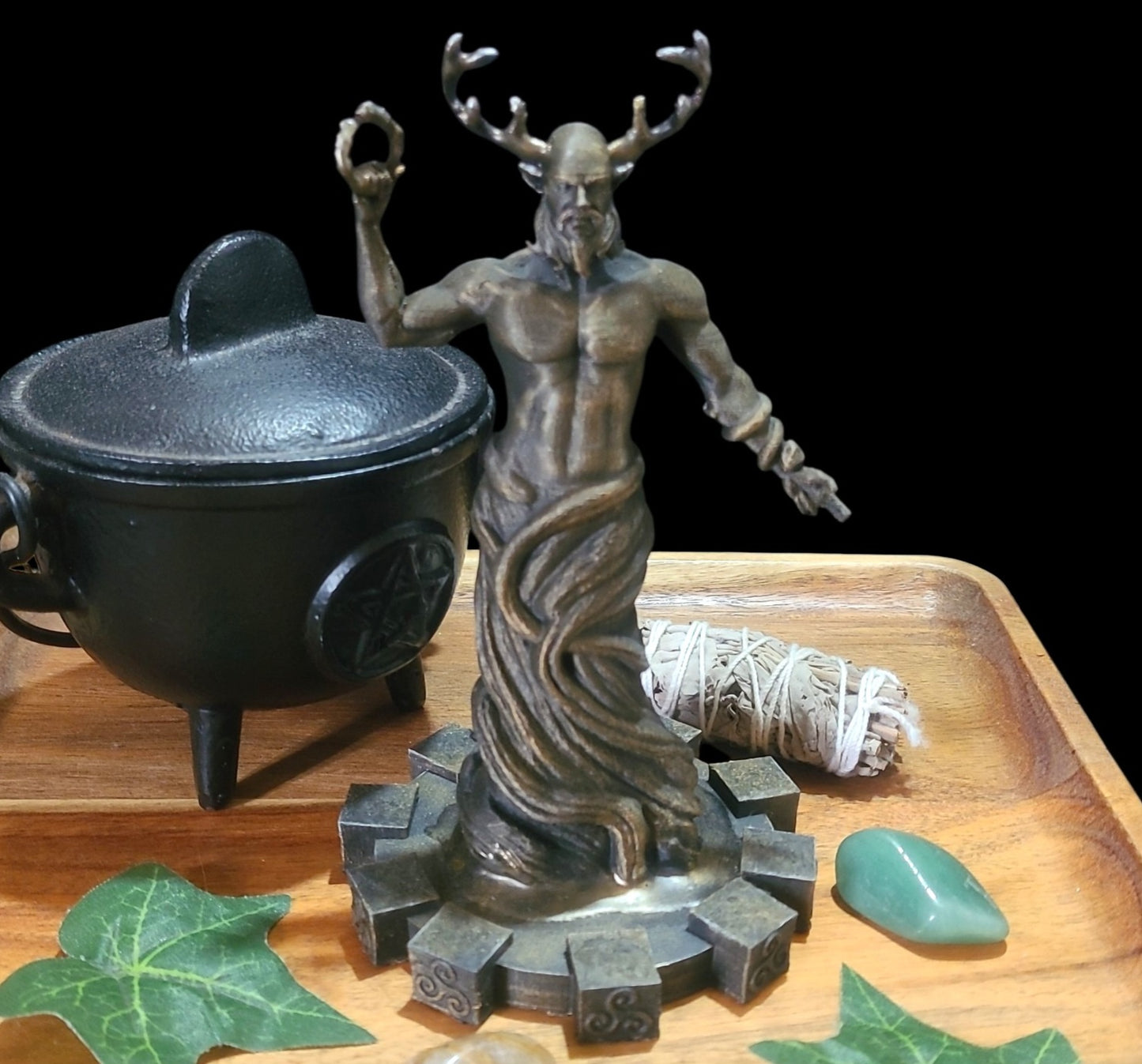 Cernunnos Horned God Statue Figurine in Bronze Effect
