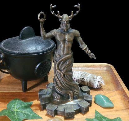 Cernunnos Horned God Statue Figurine in Bronze Effect