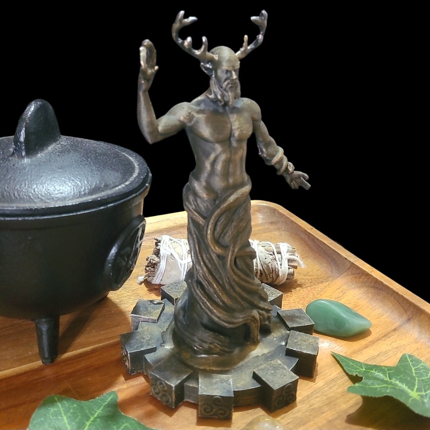 Cernunnos Horned God Statue Figurine in Bronze Effect