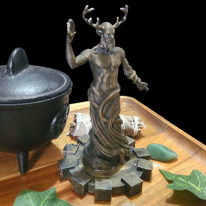 Cernunnos Horned God Statue Figurine in Bronze Effect