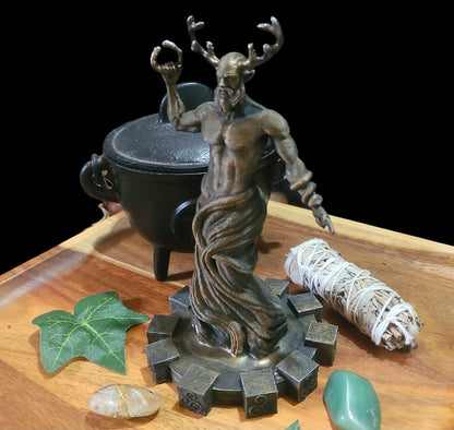 Cernunnos Horned God Statue Figurine in Bronze Effect