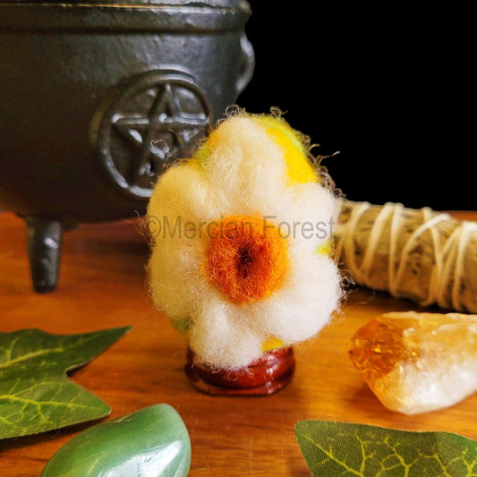 Ostara Needle Felted Woollen Egg Decoration, with Narcissus Daffodil and Spiral formations, Handmade, Spring Equinox Wiccan, Witch, Druid