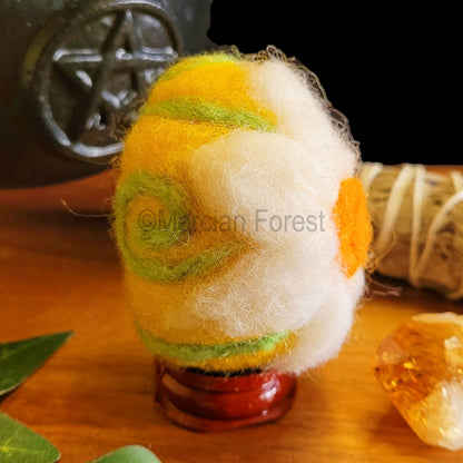 Ostara Needle Felted Woollen Egg Decoration, with Narcissus Daffodil and Spiral formations, Handmade, Spring Equinox Wiccan, Witch, Druid