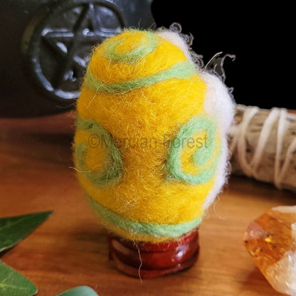 Ostara Needle Felted Woollen Egg Decoration, with Narcissus Daffodil and Spiral formations, Handmade, Spring Equinox Wiccan, Witch, Druid