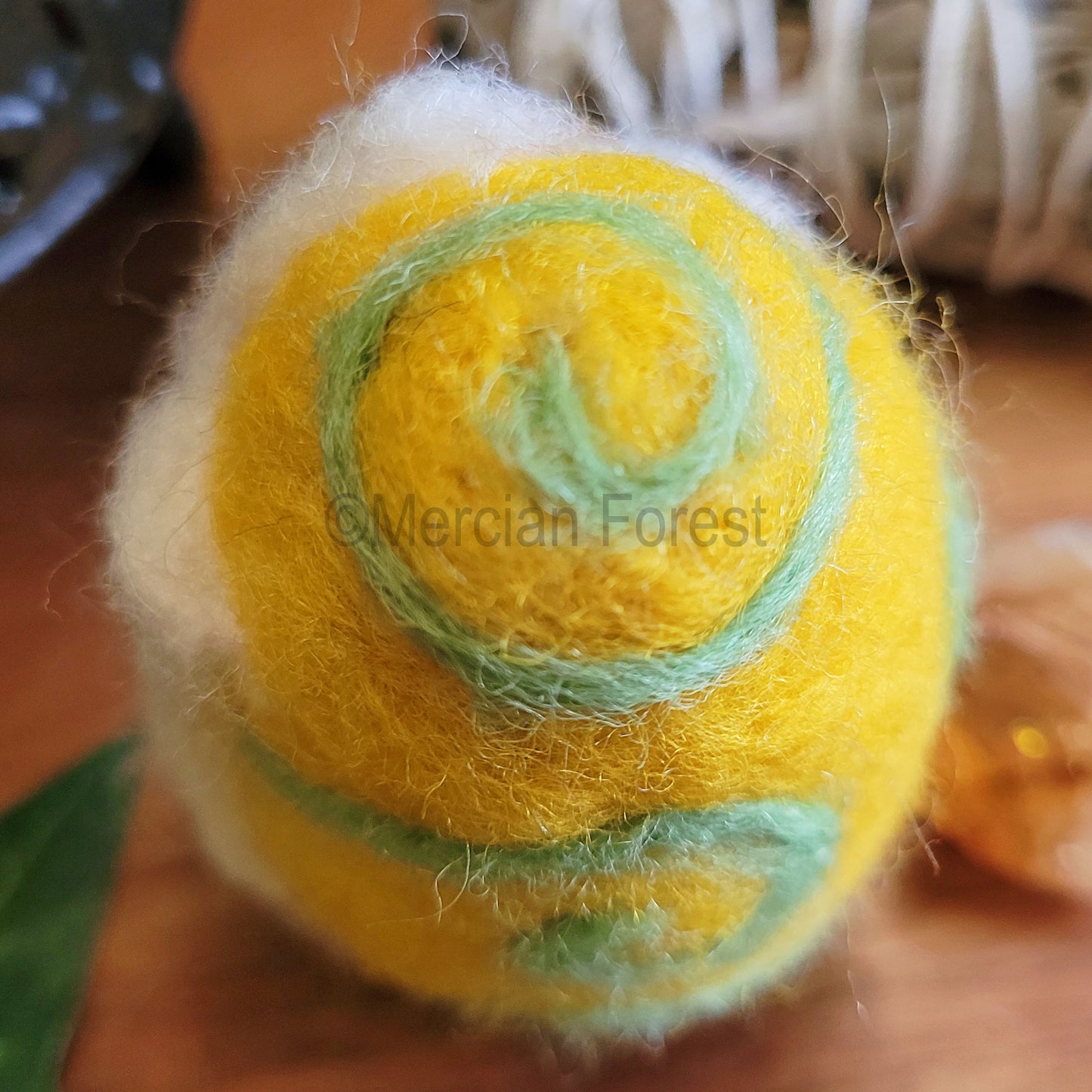 Ostara Needle Felted Woollen Egg Decoration, with Narcissus Daffodil and Spiral formations, Handmade, Spring Equinox Wiccan, Witch, Druid