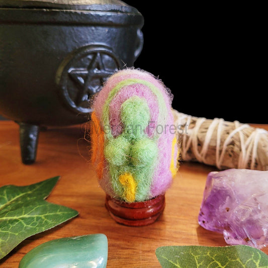 Ostara Needle Felted Woollen Egg Decoration, Spring Goddess and Tulips, Handmade, Spring Equinox