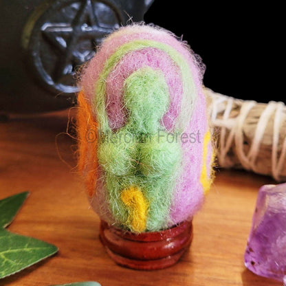 Ostara Needle Felted Woollen Egg Decoration, Spring Goddess and Tulips, Handmade, Spring Equinox