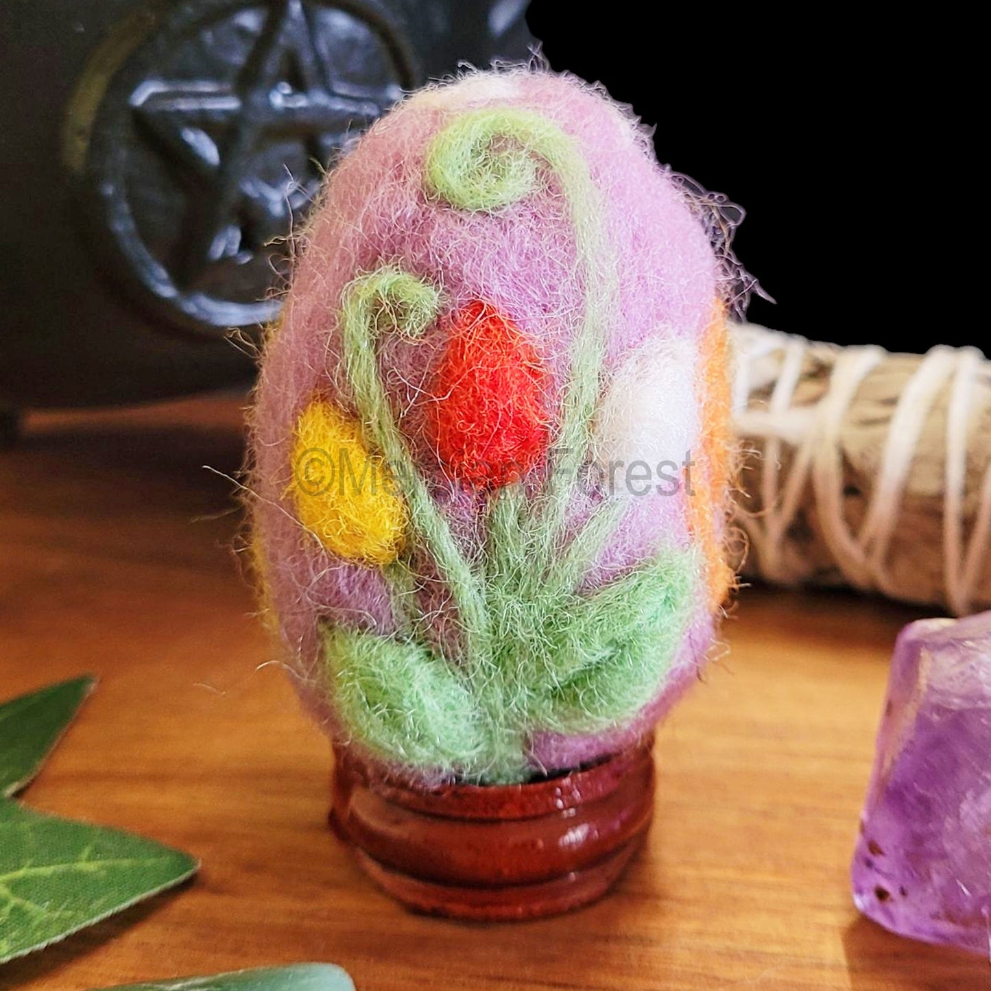 Ostara Needle Felted Woollen Egg Decoration, Spring Goddess and Tulips, Handmade, Spring Equinox