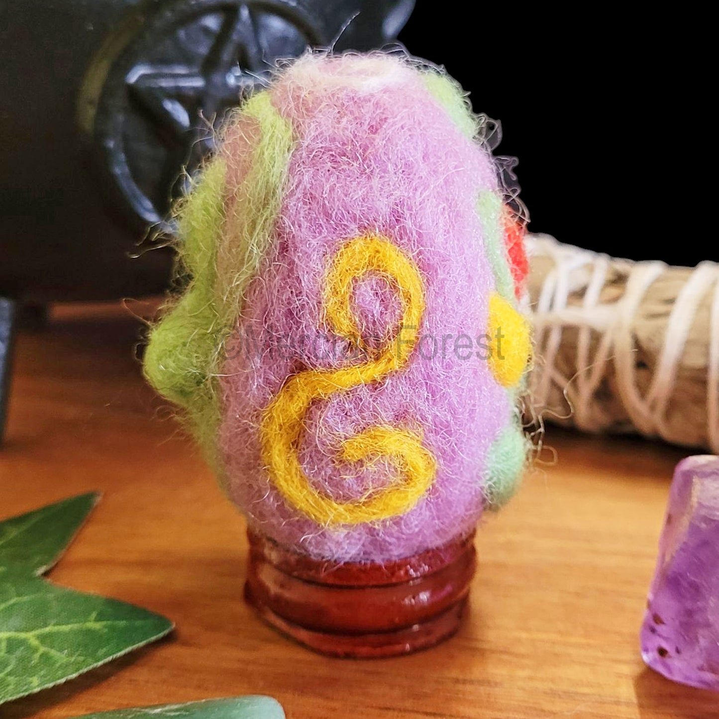 Ostara Needle Felted Woollen Egg Decoration, Spring Goddess and Tulips, Handmade, Spring Equinox