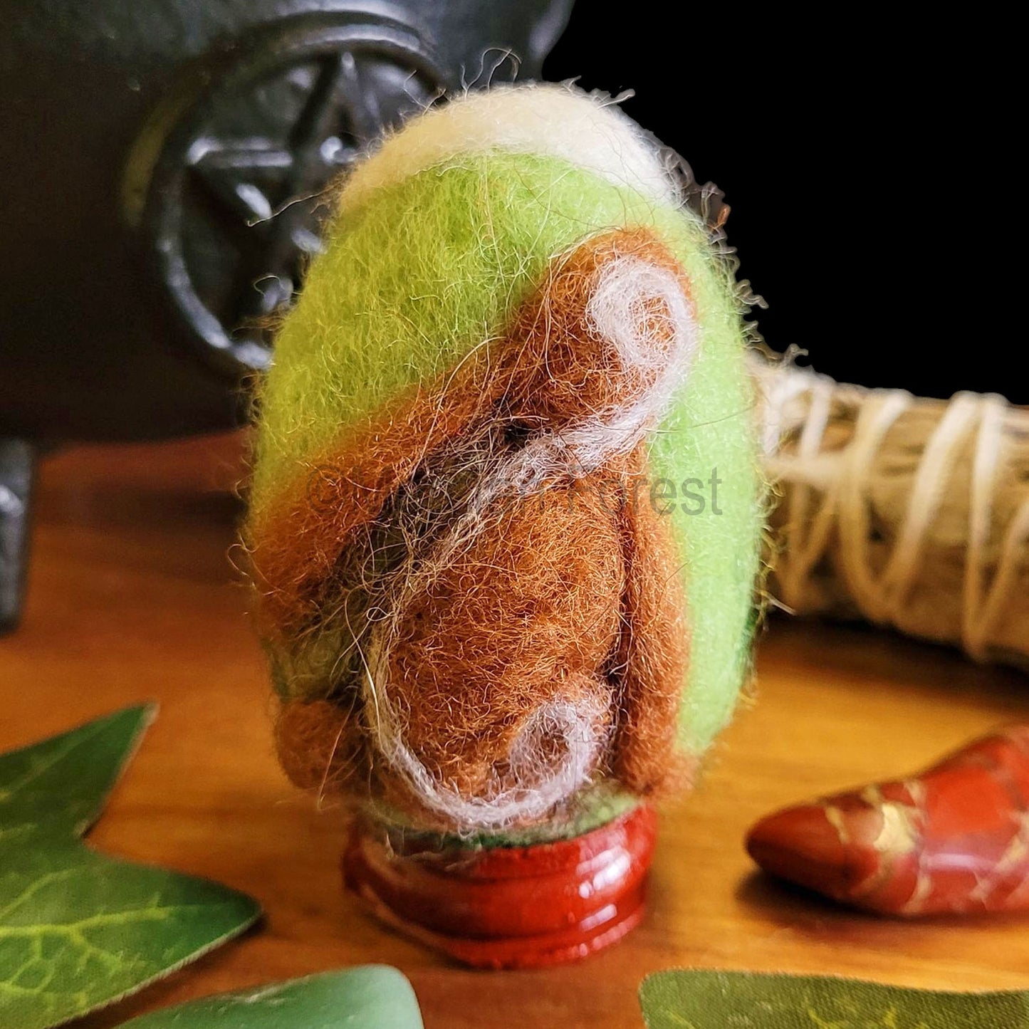 Ostara Needle Felted Woollen Egg Decoration, Moon gazing Hare, Handmade, Spring Equinox